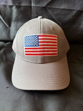 New Gray Baseball Cap with Embroidered American Flag